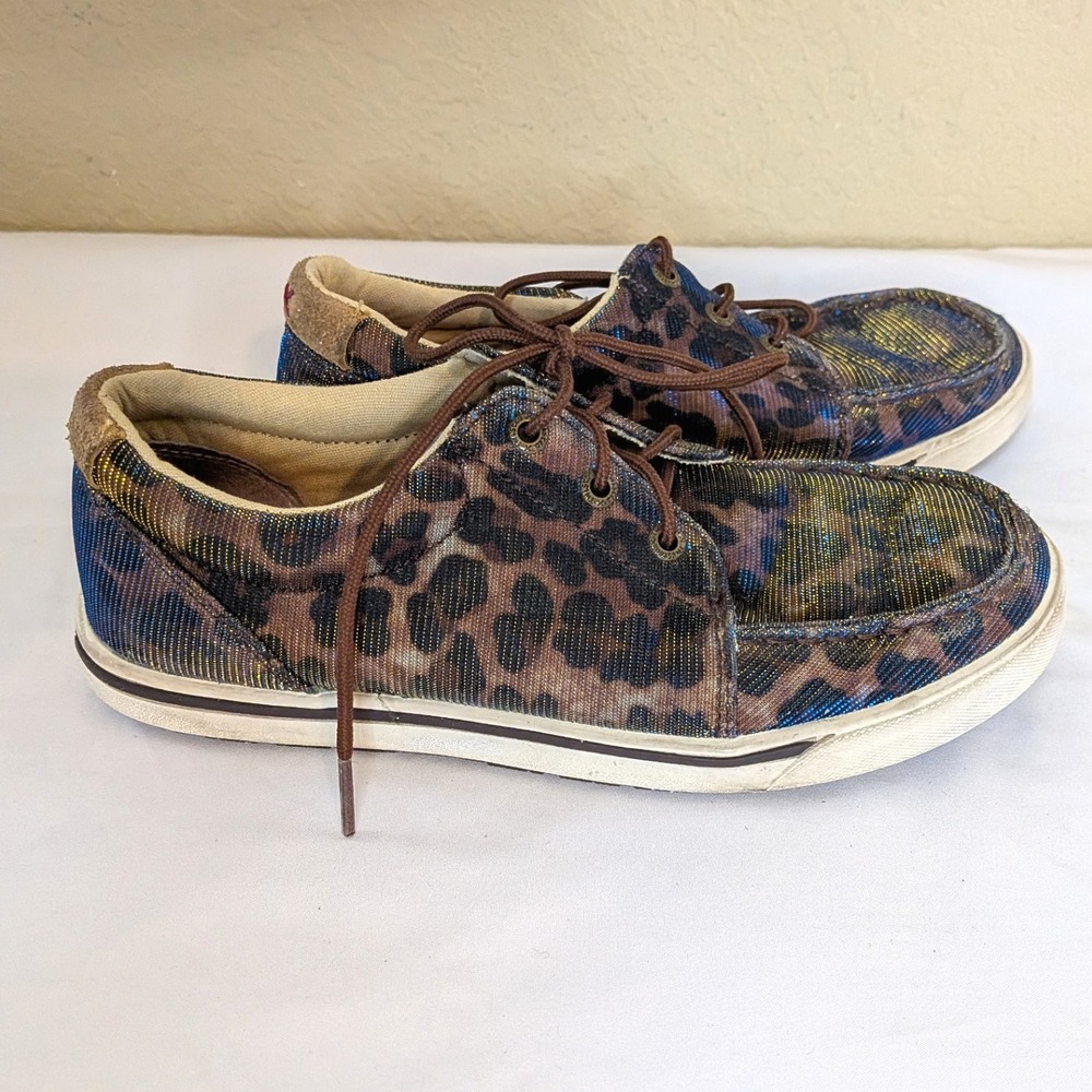 Twisted X Women's Driving Mocs – Metallic Blue & Gold Leopard Print – Size 6.5